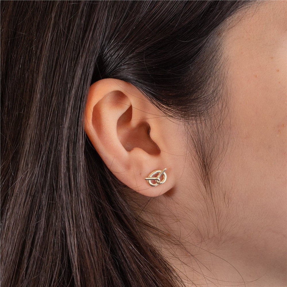 Goldstore-Pretzel Stud Earrings 14K 18K Solid Gold, Dainty Pretzel Knot Stud Earrings, Pretzel Shape Pushback Earrings, Gift For Pretzel Lover