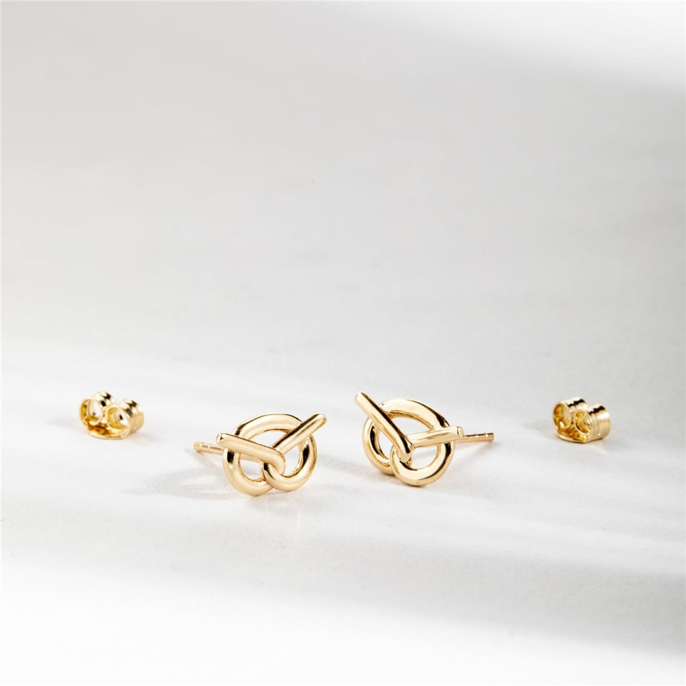 Goldstore-Pretzel Stud Earrings 14K 18K Solid Gold, Dainty Pretzel Knot Stud Earrings, Pretzel Shape Pushback Earrings, Gift For Pretzel Lover