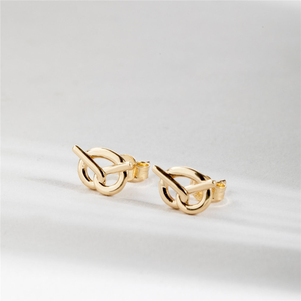 Goldstore-Pretzel Stud Earrings 14K 18K Solid Gold, Dainty Pretzel Knot Stud Earrings, Pretzel Shape Pushback Earrings, Gift For Pretzel Lover