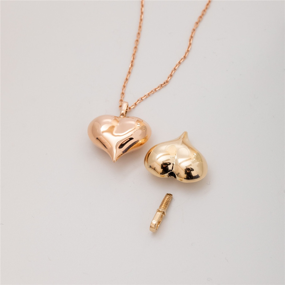Goldstore-Puffy Heart Cremation Pendant Ashes Holder 14K Yellow Gold, Custom Engrave Heart Charm Necklace, Personalize Heart Memorial Gift Urn Jewelry
