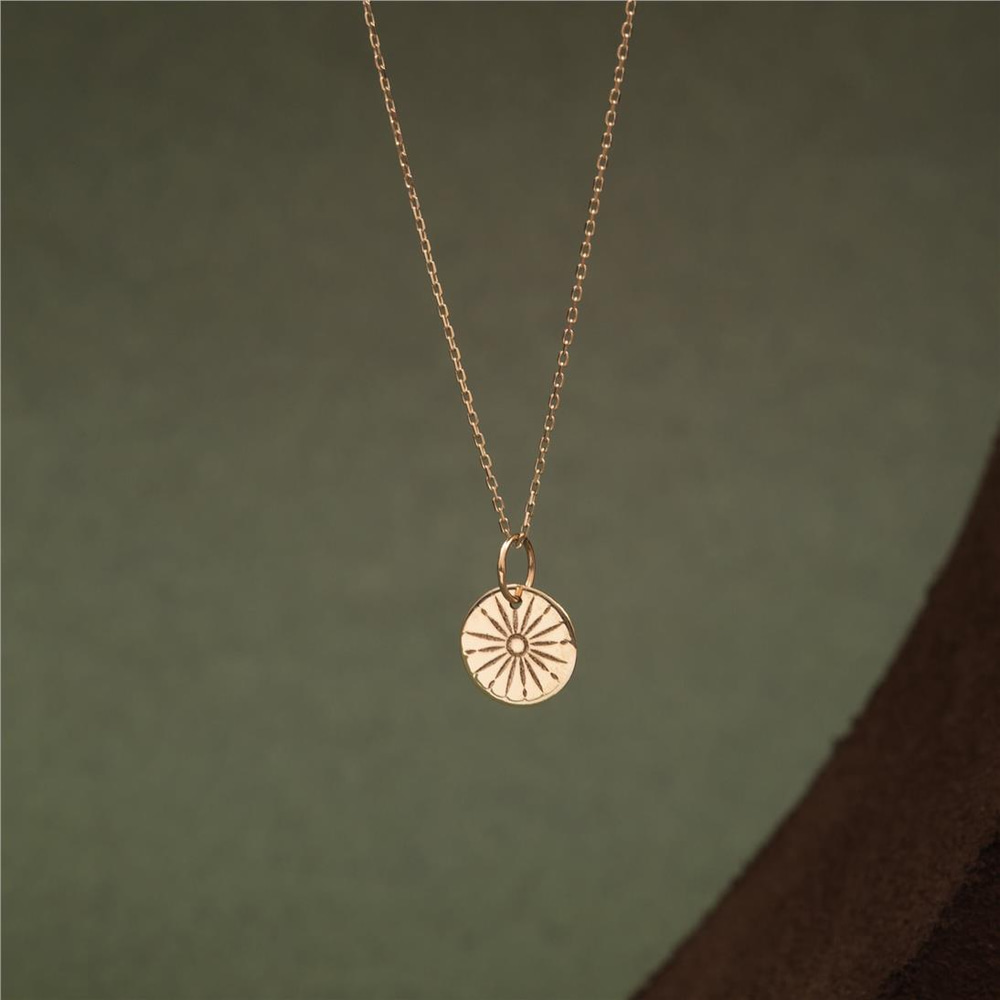 Goldstore-Real Gold 14K Sunbeam Necklace, Custom Initial Engrave Minimalist Sunshine Pendant, Gold The Sun Tarot Jewelry Letter Necklace Gift For Her