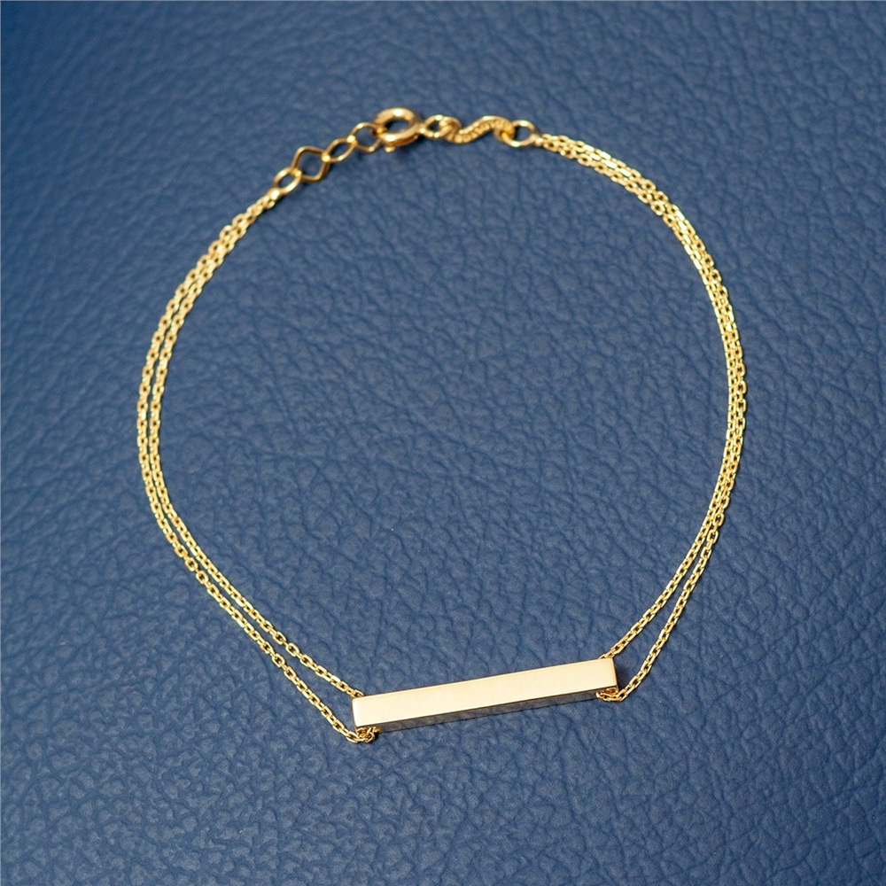 Goldstore-Real Gold Personalized 3d Bar Bracelet, 14k Solid Gold 3D Bar Bracelet, Four Sided Name Gold Bracelet, Engrave Name Date Bar Bracelet.