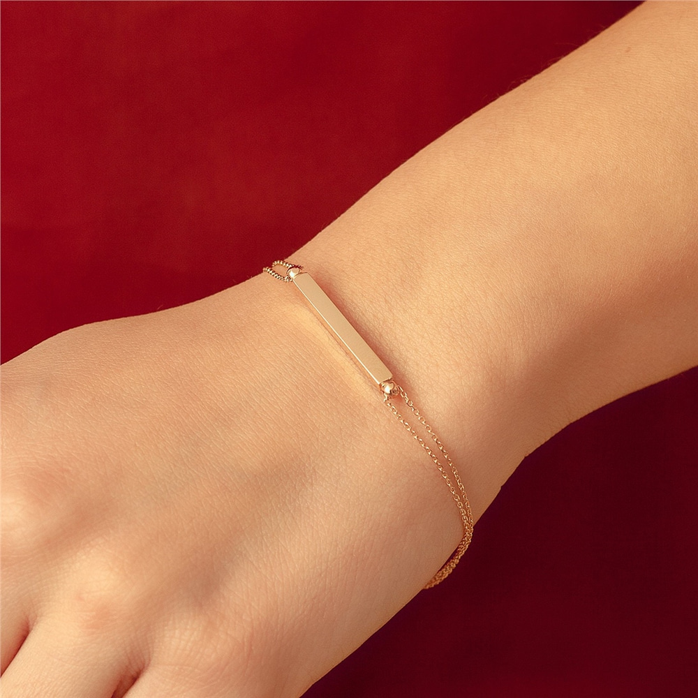 Goldstore-Real Gold Personalized 3d Bar Bracelet, 14k Solid Gold 3D Bar Bracelet, Four Sided Name Gold Bracelet, Engrave Name Date Bar Bracelet.