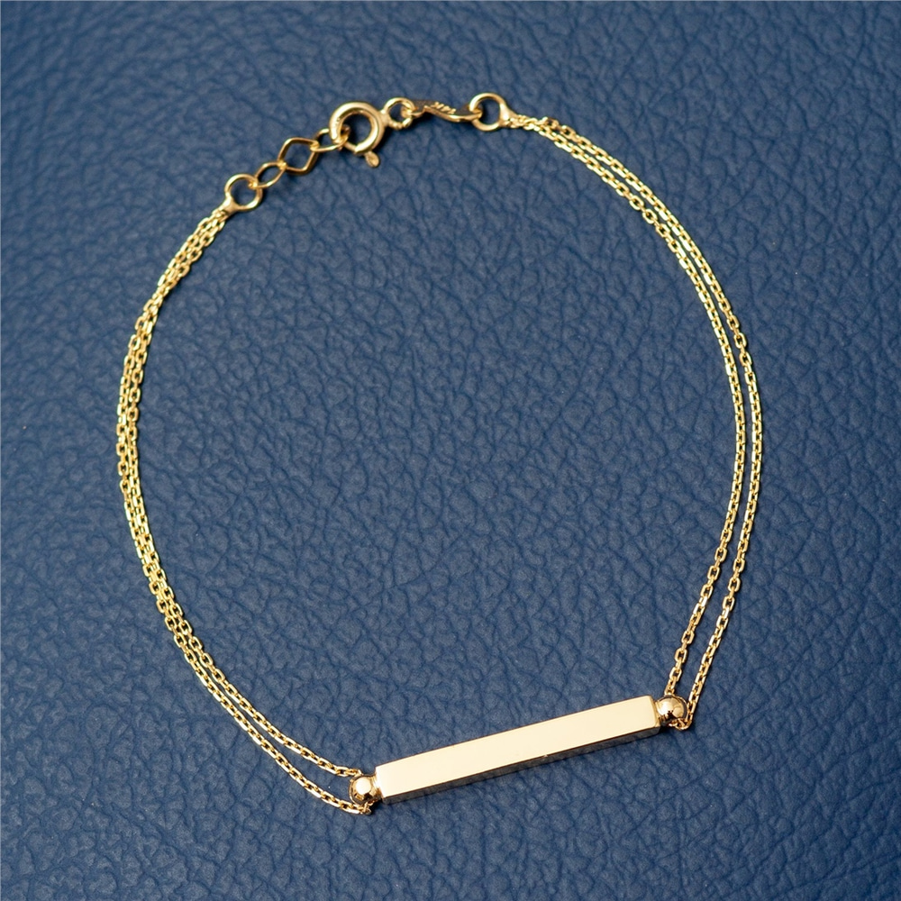 Goldstore-Real Gold Personalized 3d Bar Bracelet, 14k Solid Gold 3D Bar Bracelet, Four Sided Name Gold Bracelet, Engrave Name Date Bar Bracelet.