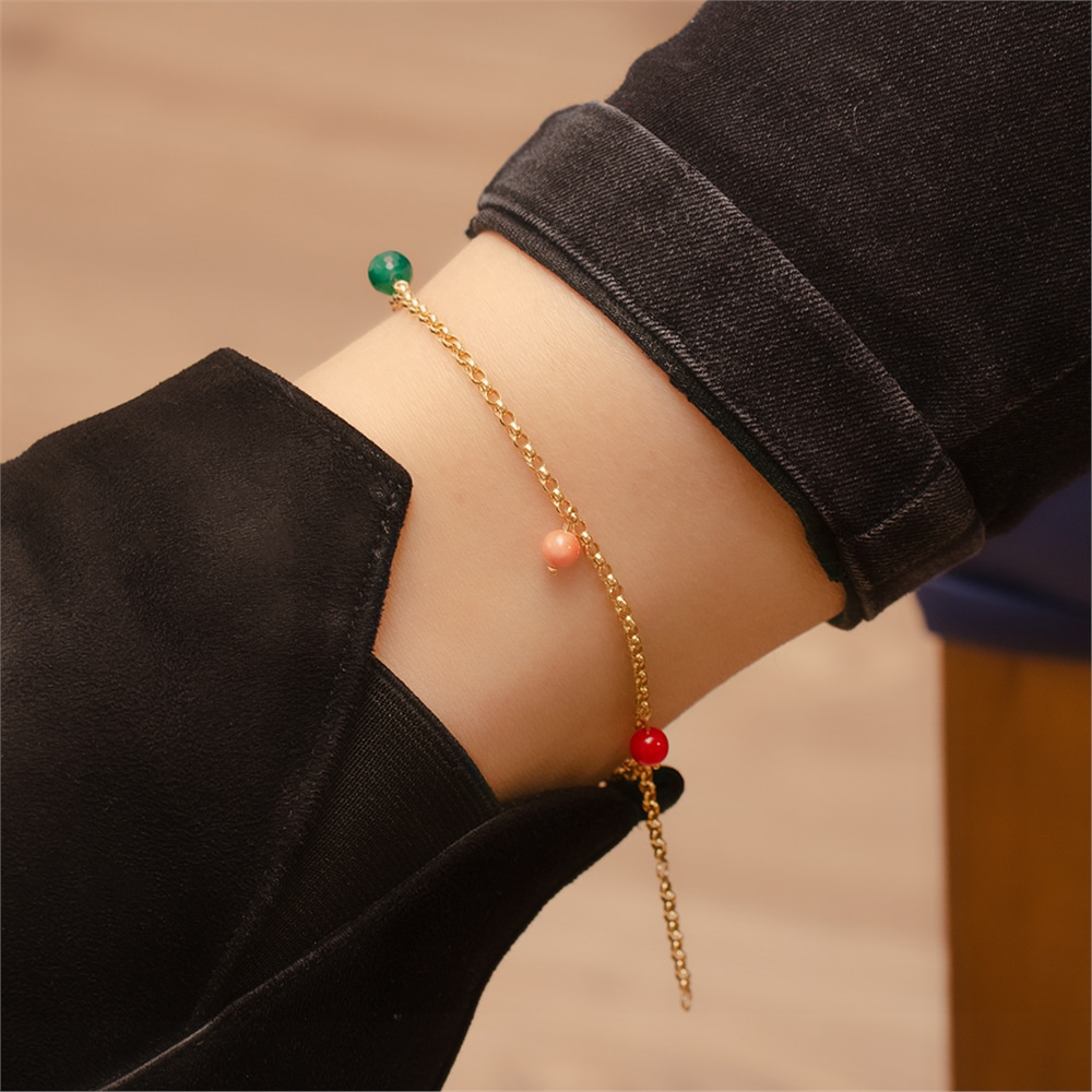 Goldstore-Renkli Taşlı Sallantılı Halhal
