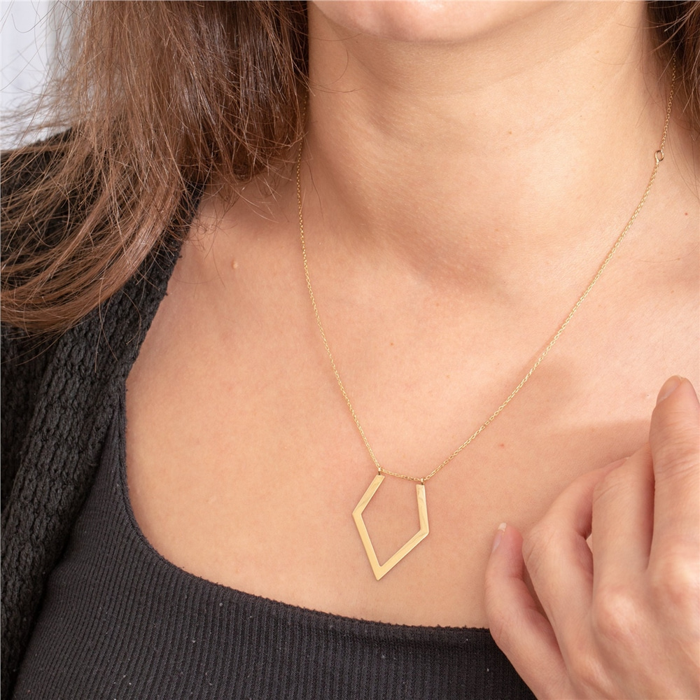 Goldstore-Ring Holder Custom Necklace 14k 18k Solid Gold, Personalized Engrave Geometric Necklace, Chevron Shape Ring Handle Necklace, Gift For Chefs
