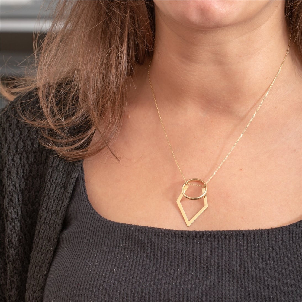 Goldstore-Ring Holder Custom Necklace 14k 18k Solid Gold, Personalized Engrave Geometric Necklace, Chevron Shape Ring Handle Necklace, Gift For Chefs