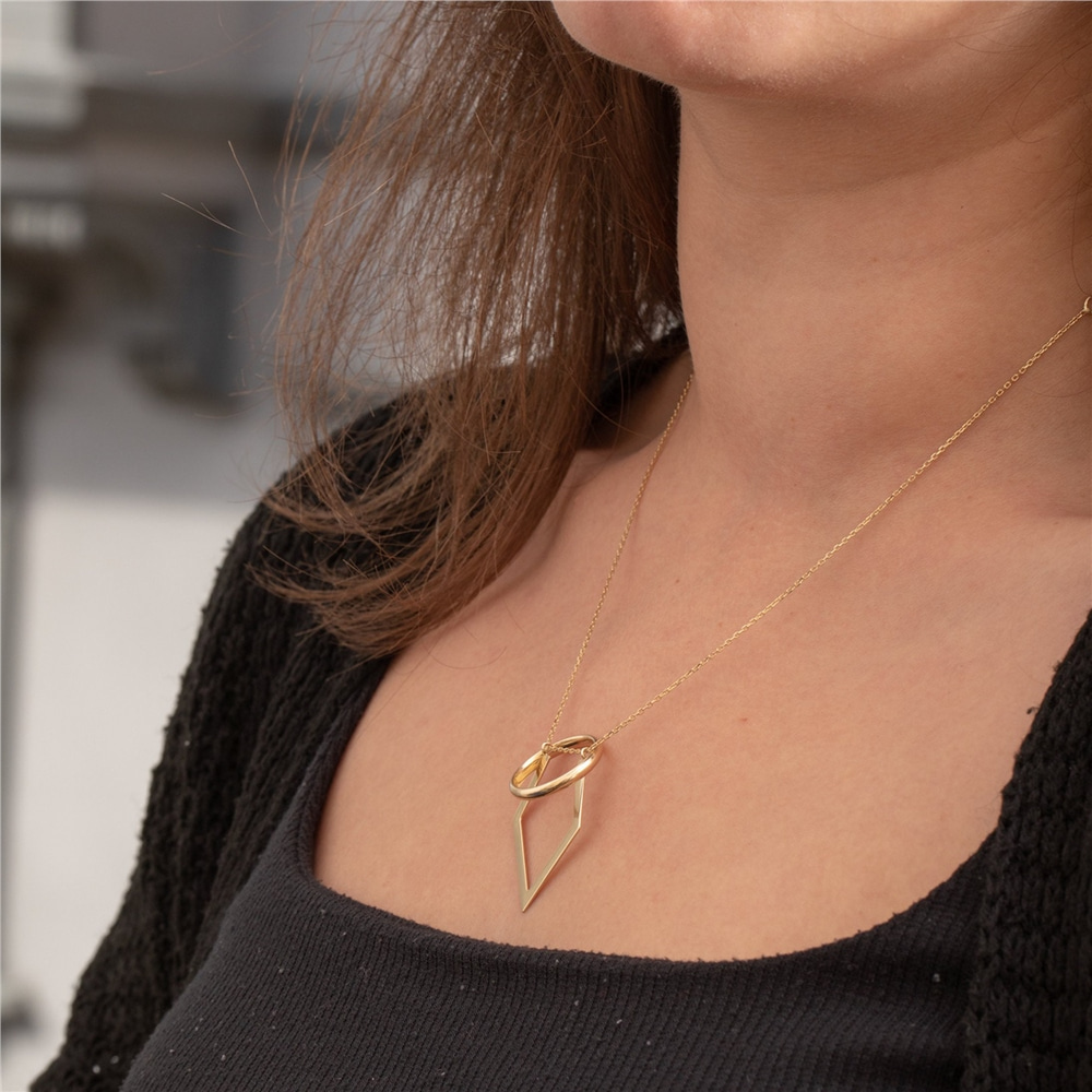 Goldstore-Ring Holder Custom Necklace 14k 18k Solid Gold, Personalized Engrave Geometric Necklace, Chevron Shape Ring Handle Necklace, Gift For Chefs