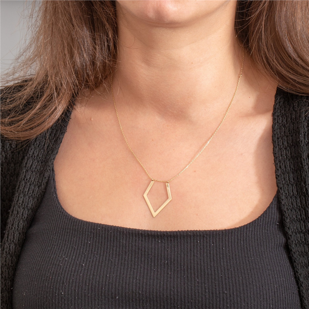 Goldstore-Ring Holder Custom Necklace 14k 18k Solid Gold, Personalized Engrave Geometric Necklace, Chevron Shape Ring Handle Necklace, Gift For Chefs