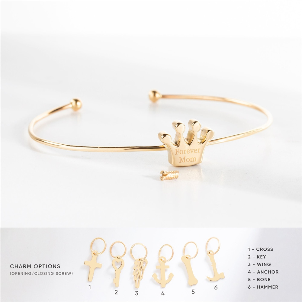 Goldstore-Royal Crown Cremation Bangle Bracelet 14K 18K Solid Gold, Elegant Custom Letter Engraved Queen Crown Urn Bangle,Royalty Noble Crown Bracelet