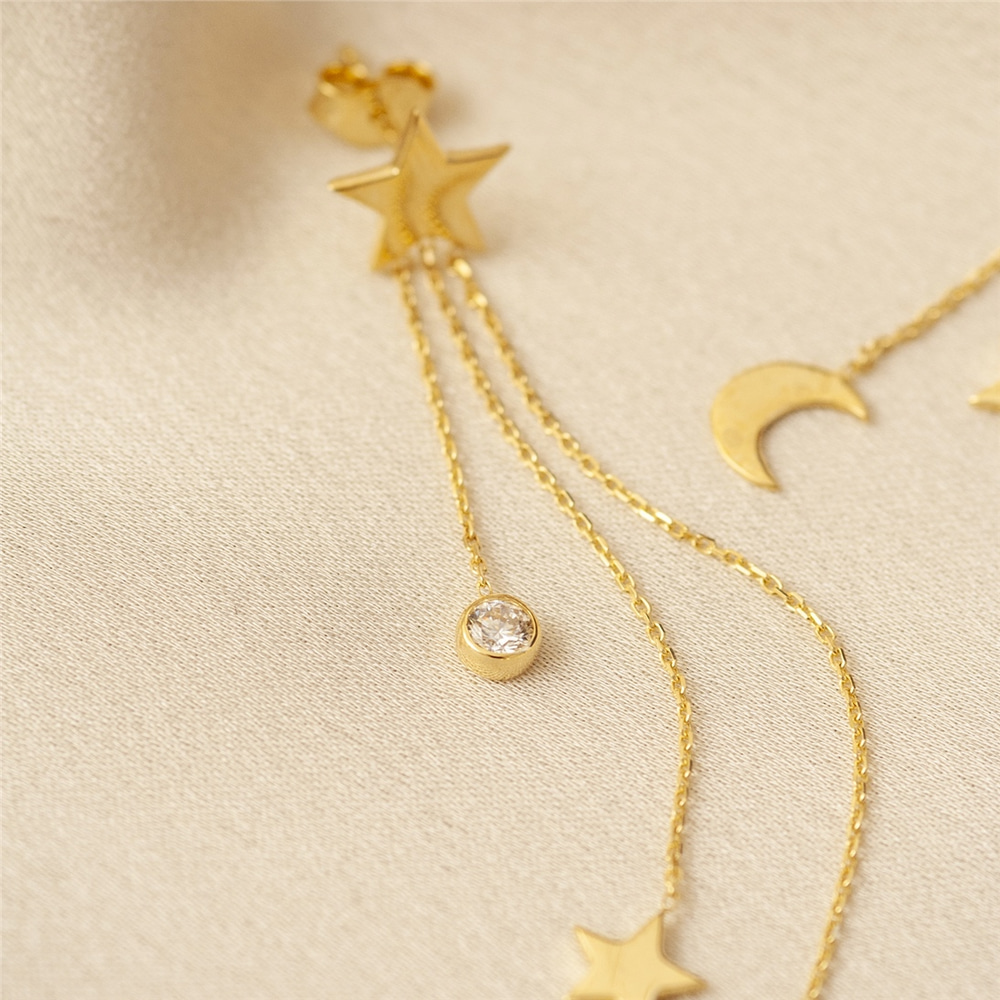 Goldstore-Sallantılı Taşlı Yıldız Küpe