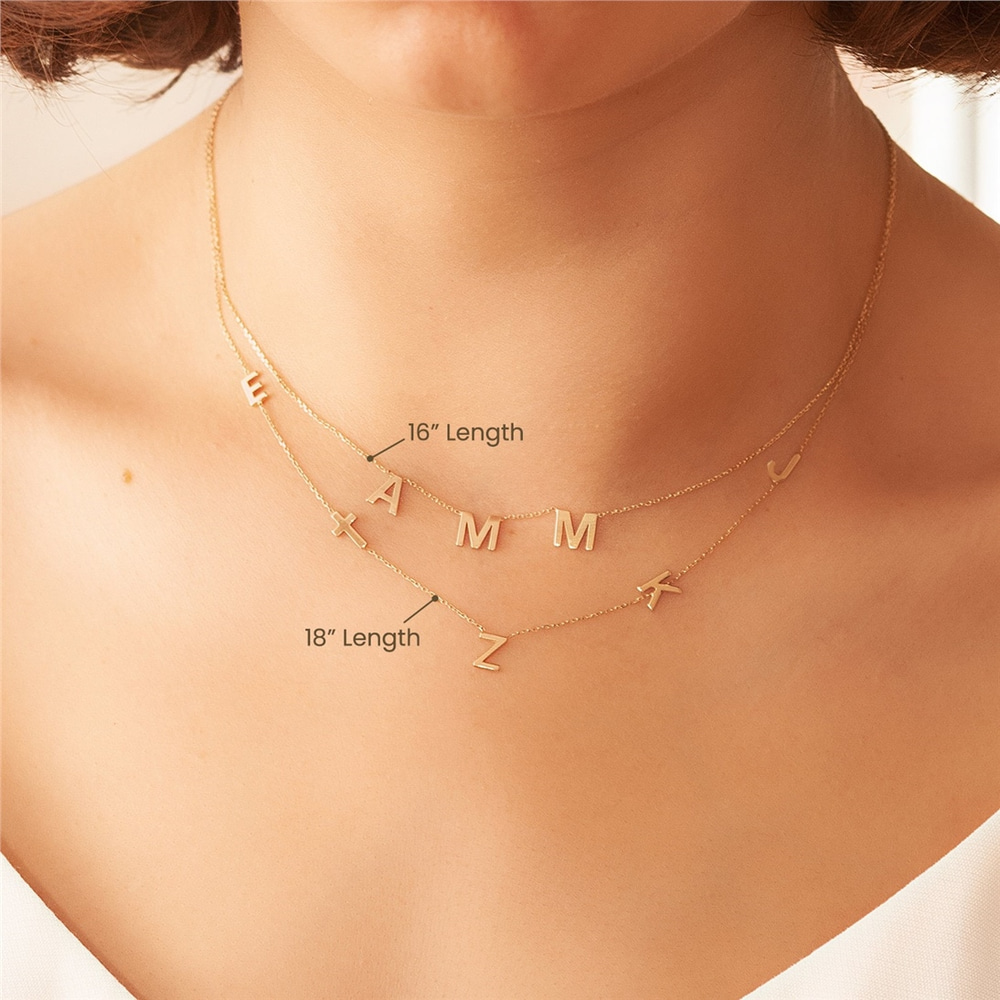 Goldstore-Sideways Initial Custom Font Gold Necklace, 14k Solid Gold Initial custom Letter Necklace, Personalized Multiple Letter Necklace