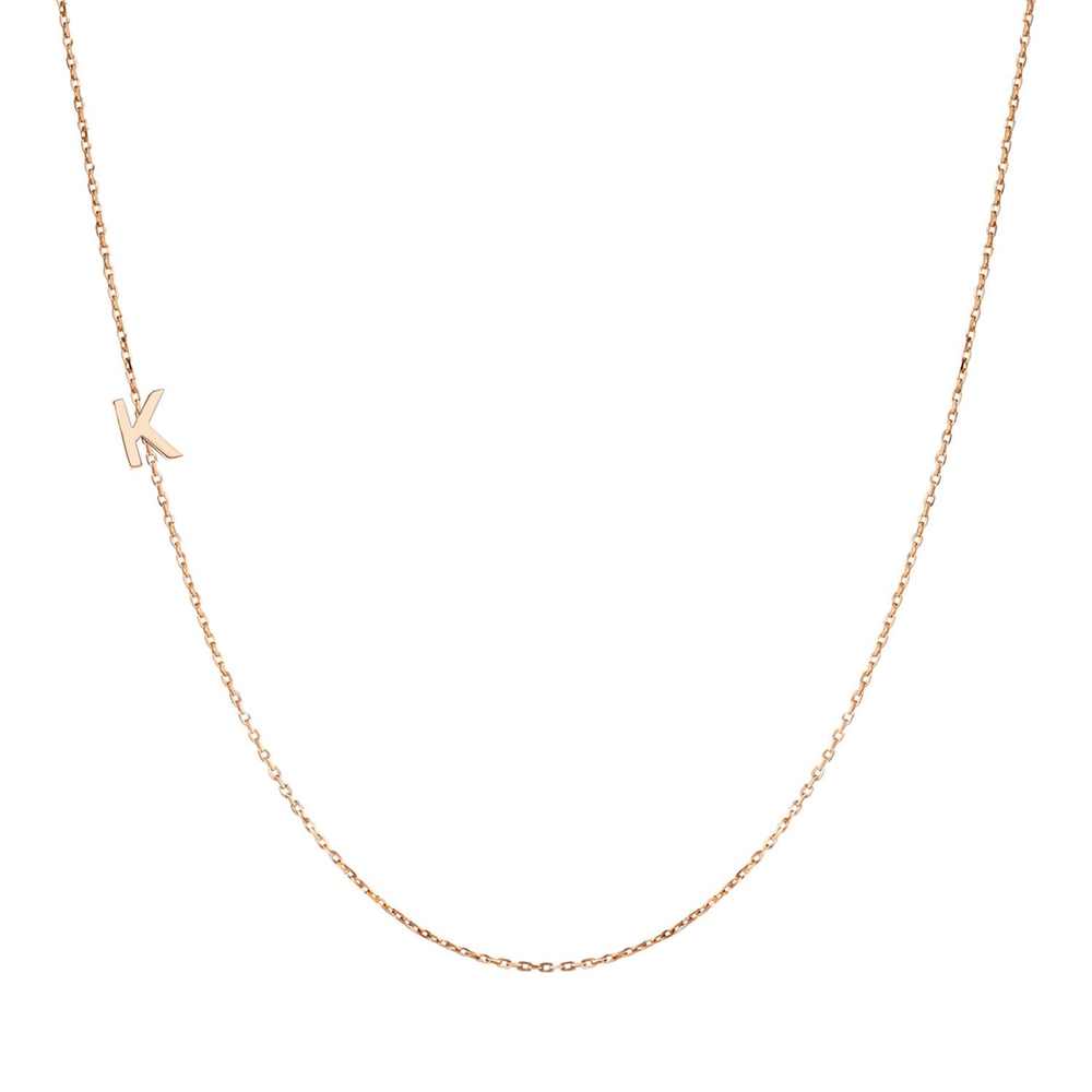 Goldstore-Sideways Initial Name Gold Necklace, 14k Solid Gold Sideways Custom Letter Word Necklace, Choker Personalized Letter Name Necklace Gift For
