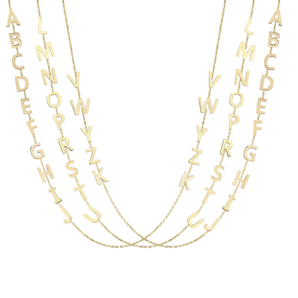 Goldstore-Sideways Initial Name Gold Necklace, 14k Solid Gold Sideways Custom Letter Word Necklace, Choker Personalized Letter Name Necklace Gift For