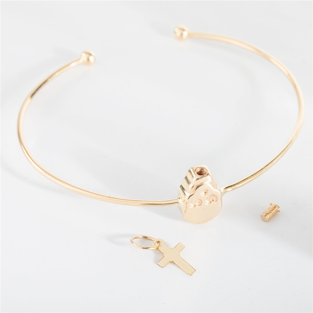 Goldstore-Skull Cremation Bangle Bracelet 14K 18K Solid Gold, Dainty Custom Initial Engrave Gothic Style Urn Bangle, Personalized Skull Shape Bracelet
