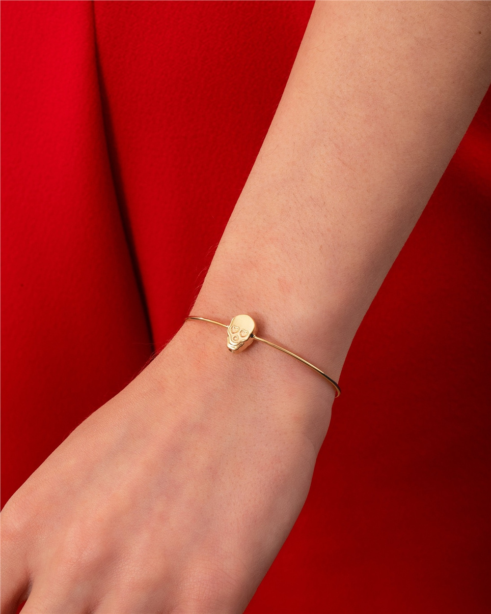 Goldstore-Skull Cremation Bangle Bracelet 14K 18K Solid Gold, Dainty Custom Initial Engrave Gothic Style Urn Bangle, Personalized Skull Shape Bracelet
