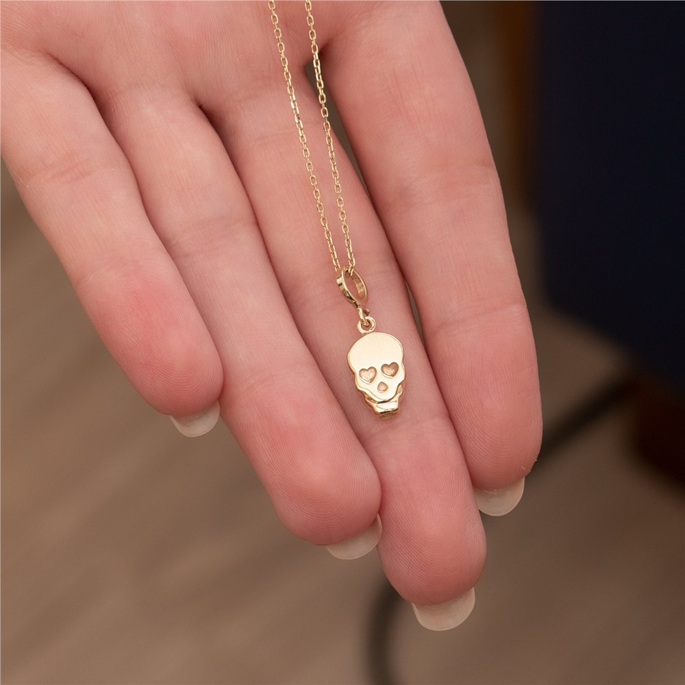 Goldstore-Skull Heart Eyes Urn Necklace in 14K 18K Solid Gold, Sugar Skull Cremation Jewelry, Personalized Skeleton Pedant, Ashes Holder For Human