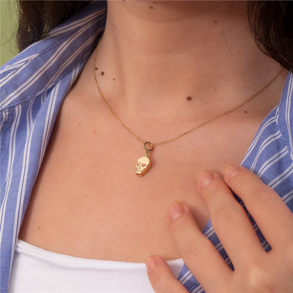 Goldstore-Skull Heart Eyes Urn Necklace in 14K 18K Solid Gold, Sugar Skull Cremation Jewelry, Personalized Skeleton Pedant, Ashes Holder For Human