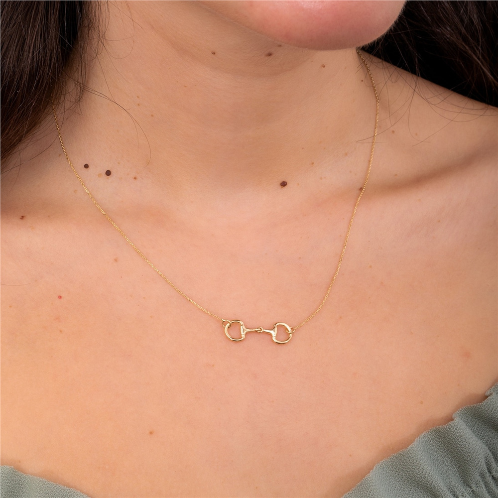 Goldstore-Snaffle Bit Necklace 14k 18k Solid Gold, Dainty Stirrup Necklace, Horse Lovers Equestrian Necklace, Elegant Horsebit Necklace, Gift For Her