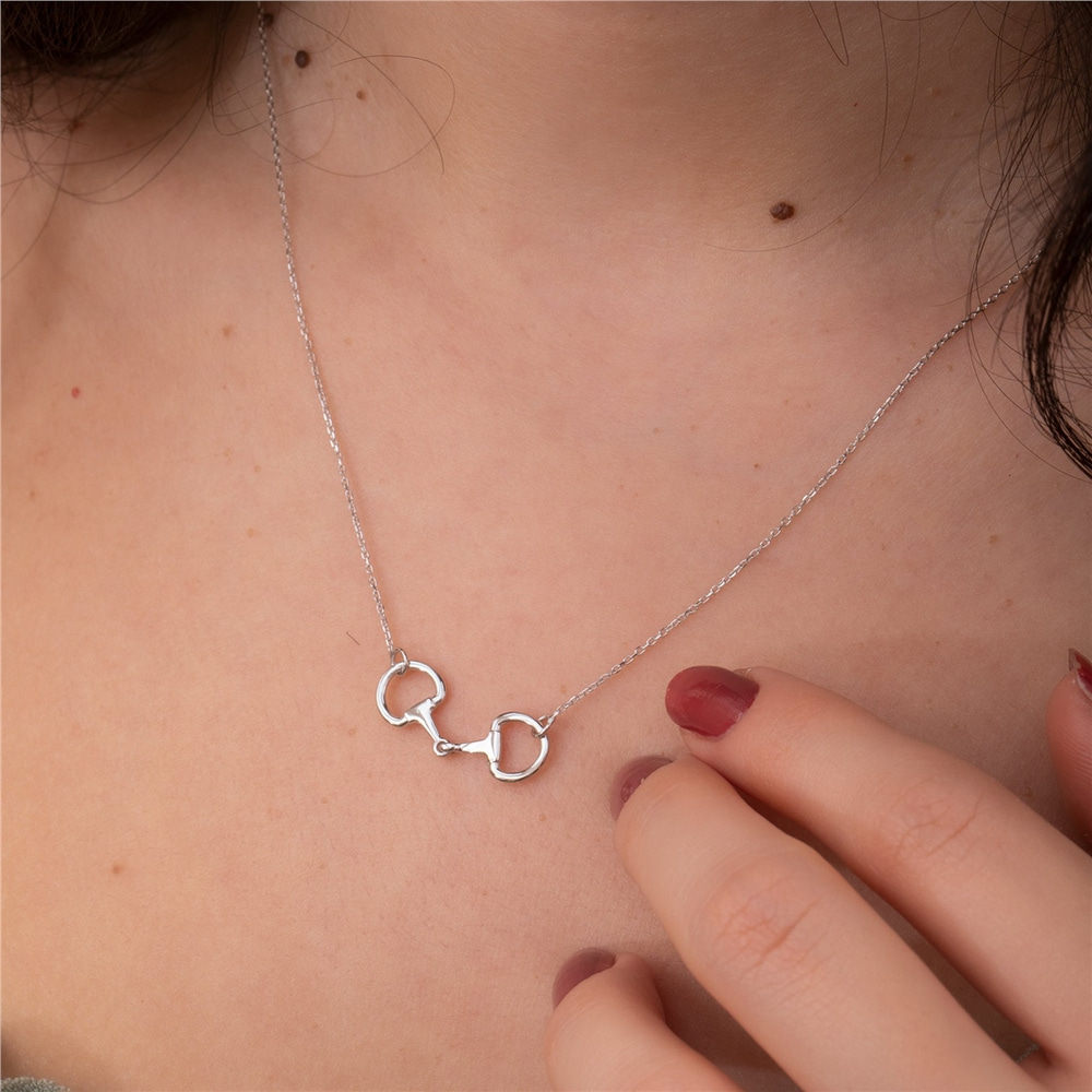 Goldstore-Snaffle Bit Necklace 14k 18k Solid Gold, Dainty Stirrup Necklace, Horse Lovers Equestrian Necklace, Elegant Horsebit Necklace, Gift For Her