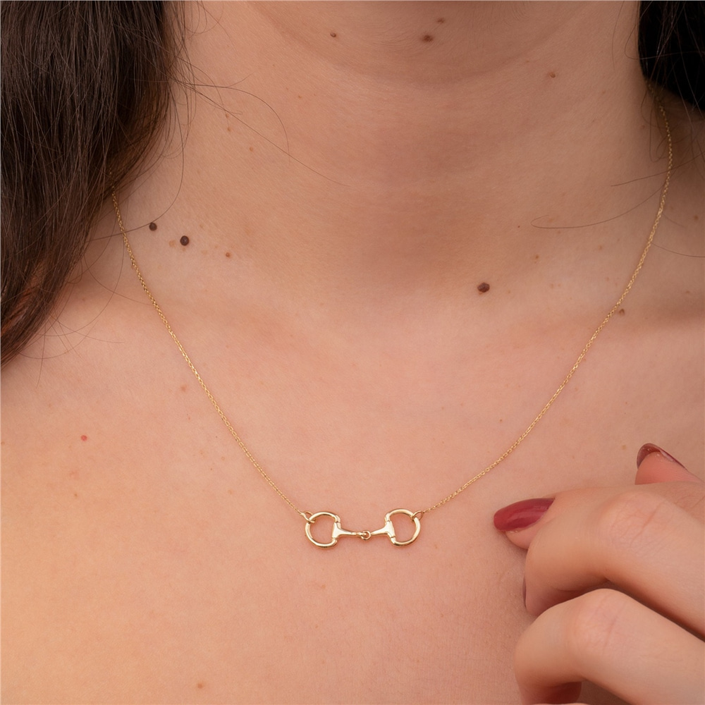 Goldstore-Snaffle Bit Necklace 14k 18k Solid Gold, Dainty Stirrup Necklace, Horse Lovers Equestrian Necklace, Elegant Horsebit Necklace, Gift For Her