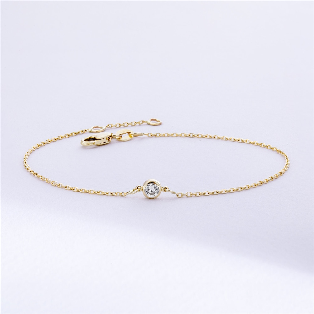 Goldstore-Solitaire Diamond Bracelet in 14K or 18K solid Gold, Bezel Set Dainty Diamond by the Yard Bracelet, Minimalist Diamond Bracelet Gift for Her