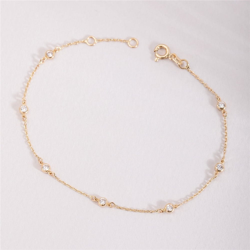 Goldstore-Solo or Choir Diamond Solitary Bracelet - Dainty 14K Solid Gold Diamond Bracelet for Every Day