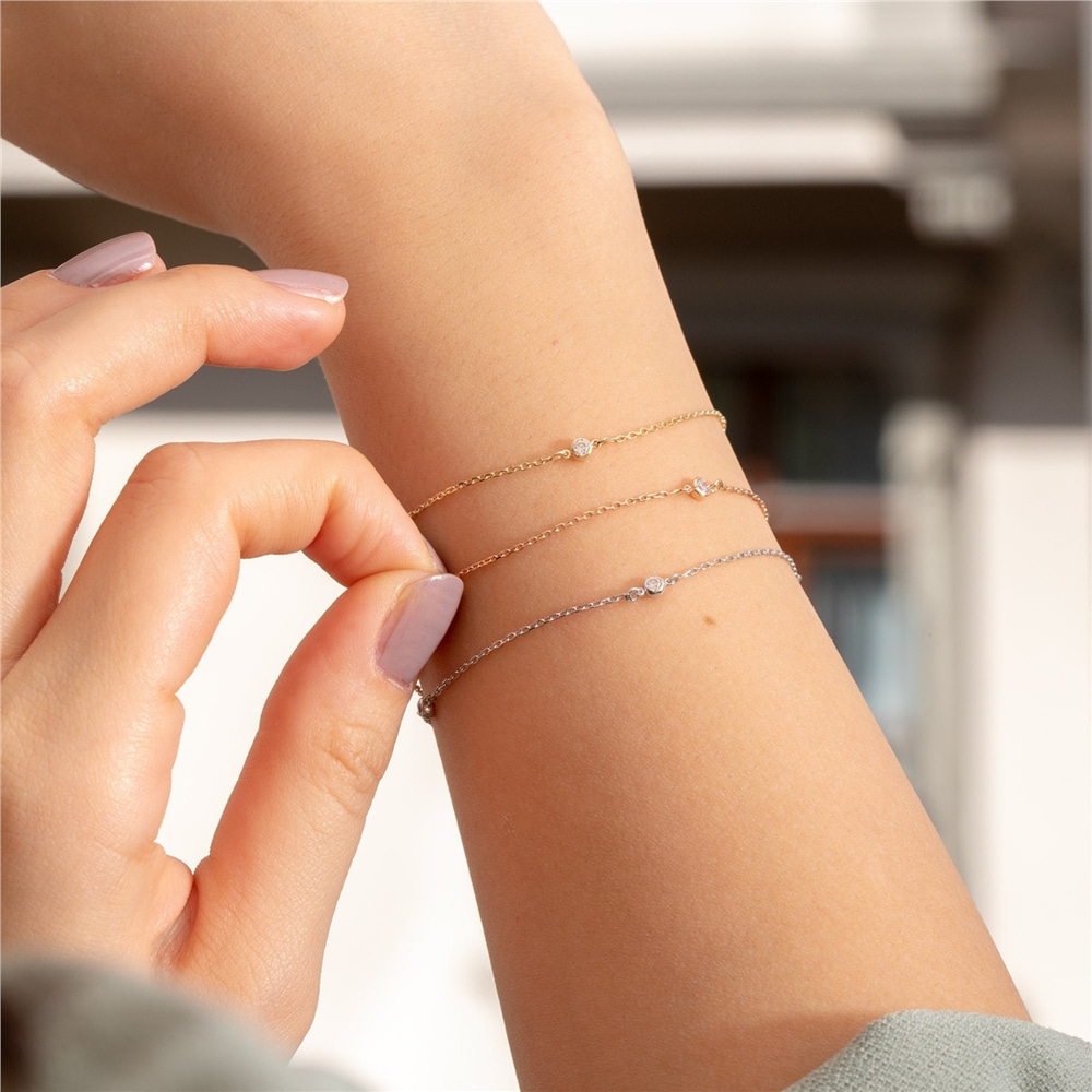 Goldstore-Solo or Choir Diamond Solitary Bracelet - Dainty 14K Solid Gold Diamond Bracelet for Every Day
