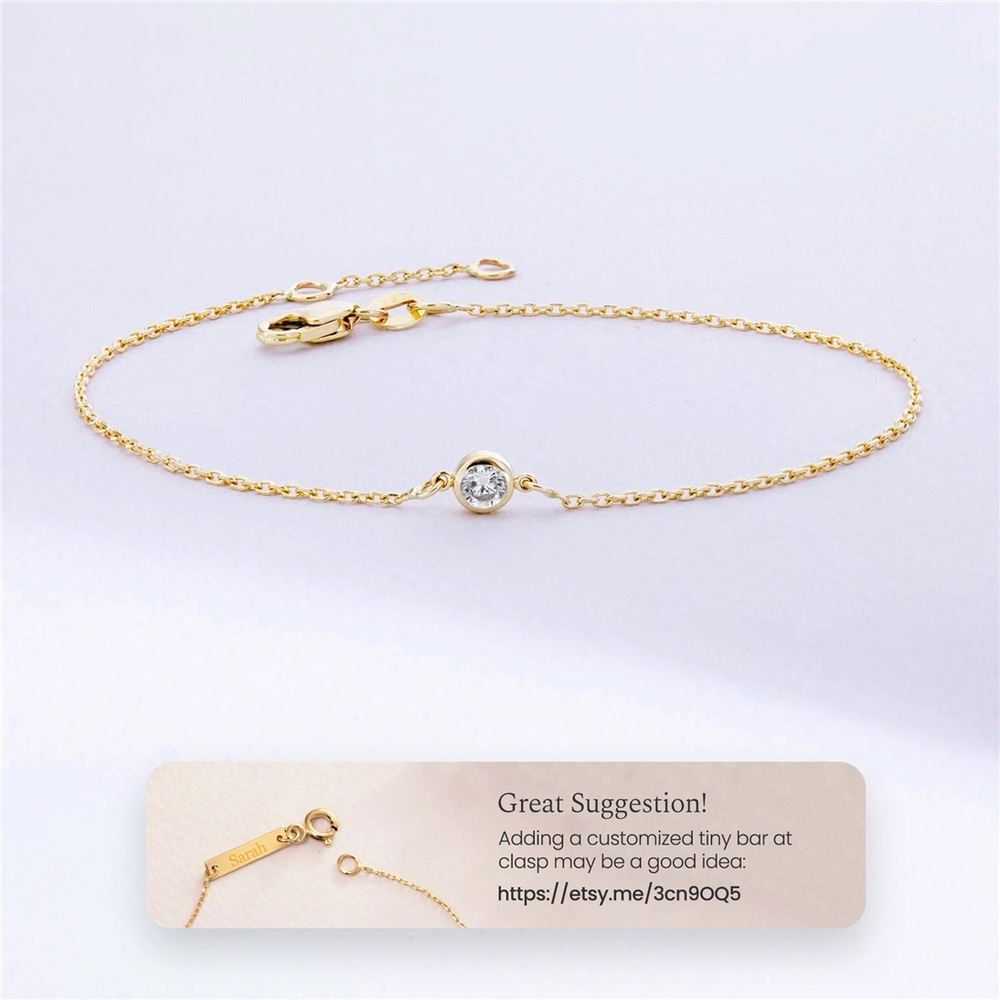 Goldstore-Solo or Choir Diamond Solitary Bracelet - Dainty 14K Solid Gold Diamond Bracelet for Every Day