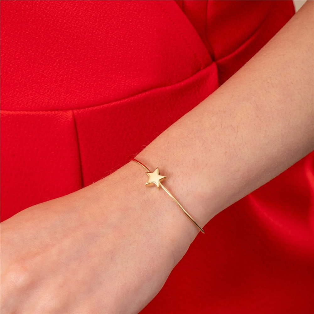 Goldstore-Star Urn Bangle Bracelet 14K 18K Real Gold, Stylish Custom Engrave Star Urn Bangle For Memorial, Cremation Keepsake Bangle Personalized Star