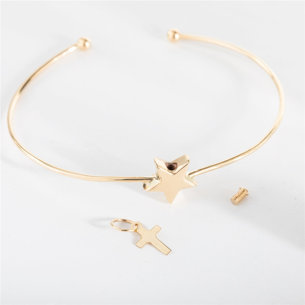 Goldstore-Star Urn Bangle Bracelet 14K 18K Real Gold, Stylish Custom Engrave Star Urn Bangle For Memorial, Cremation Keepsake Bangle Personalized Star