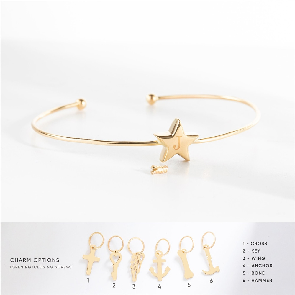 Goldstore-Star Urn Bangle Bracelet 14K 18K Real Gold, Stylish Custom Engrave Star Urn Bangle For Memorial, Cremation Keepsake Bangle Personalized Star