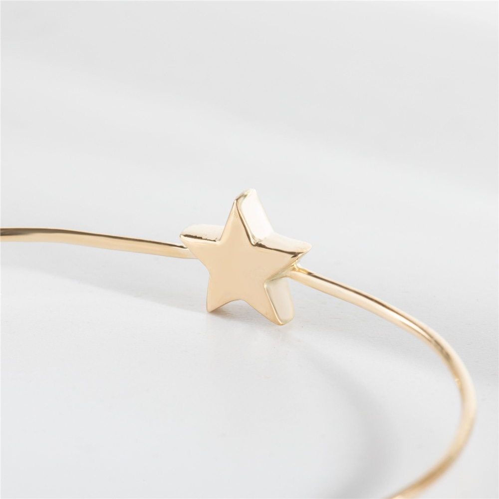 Goldstore-Star Urn Bangle Bracelet 14K 18K Real Gold, Stylish Custom Engrave Star Urn Bangle For Memorial, Cremation Keepsake Bangle Personalized Star