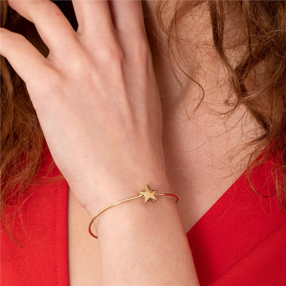 Goldstore-Star Urn Bangle Bracelet 14K 18K Real Gold, Stylish Custom Engrave Star Urn Bangle For Memorial, Cremation Keepsake Bangle Personalized Star