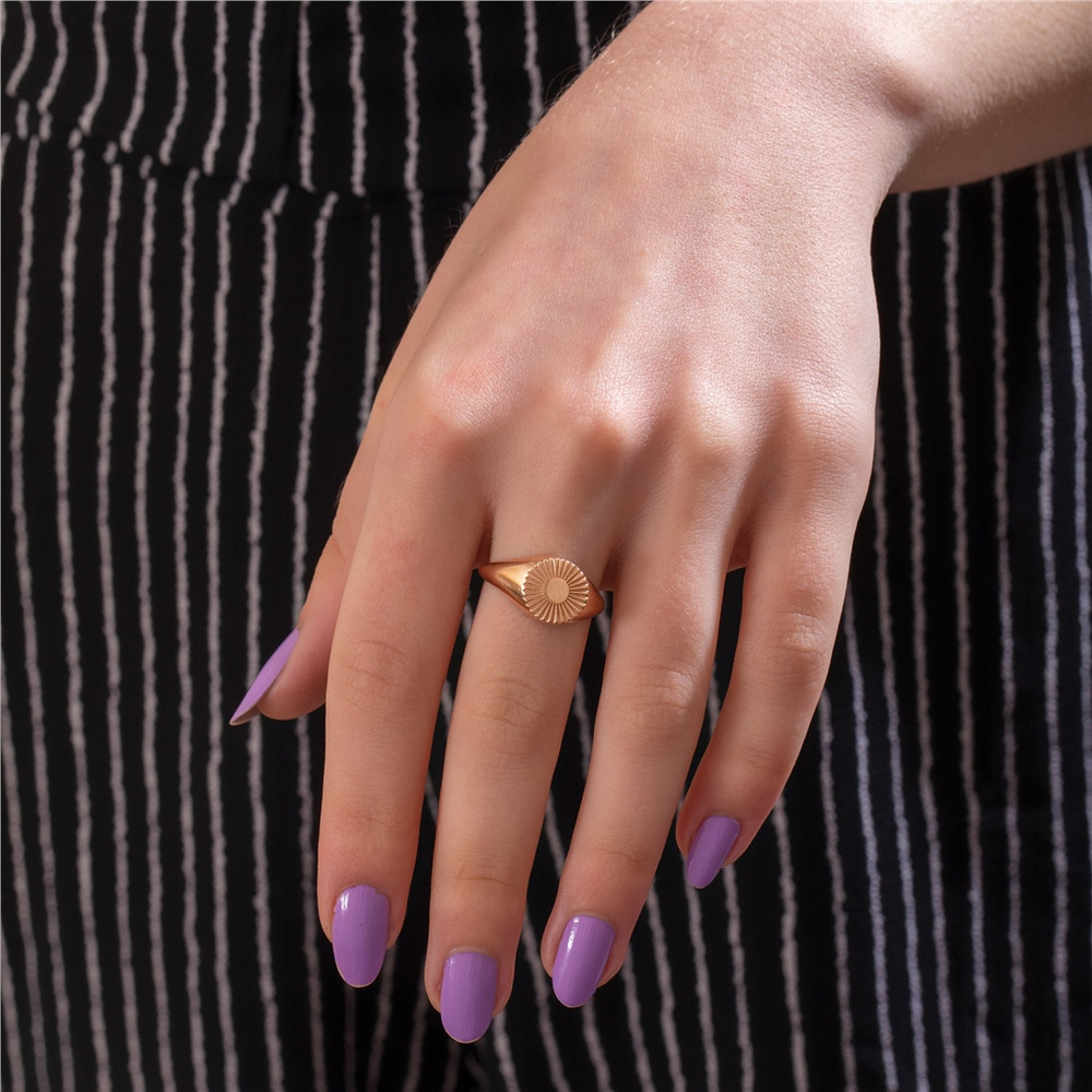 Goldstore-Sunflower Signet Ring 14K 18K Solid Gold, Custom Letter Engrave Sunbeam Monogram Initial Ring, Personalize Sunburst Ring, Gift For Christmas