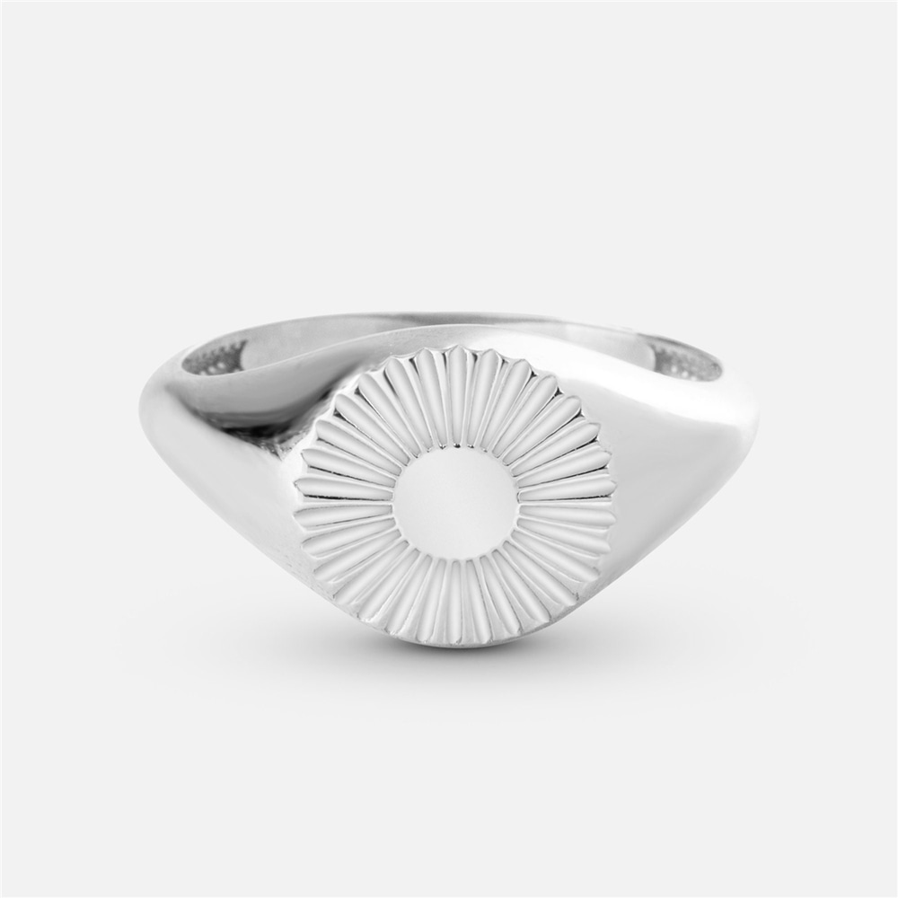 Goldstore-Sunflower Signet Ring 14K 18K Solid Gold, Custom Letter Engrave Sunbeam Monogram Initial Ring, Personalize Sunburst Ring, Gift For Christmas