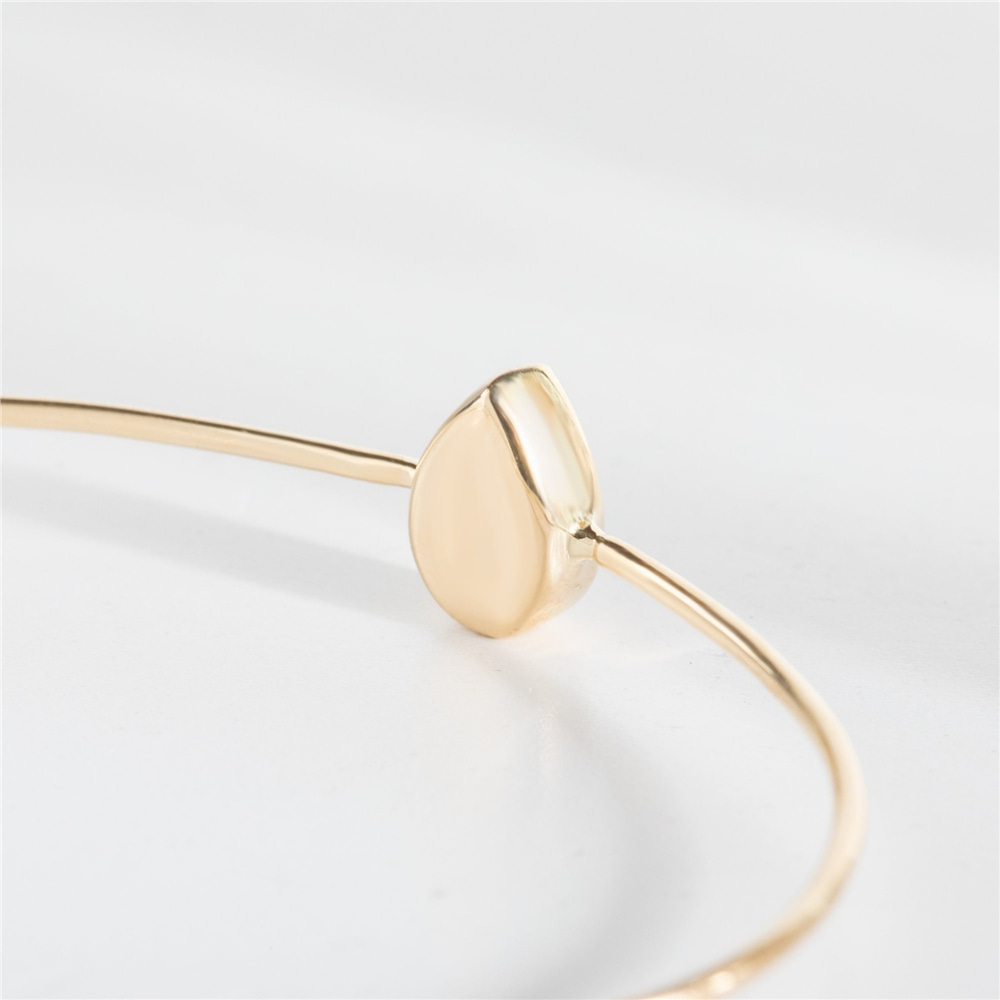 Goldstore-Tear Drop Urn Bangle 14K 18K Solid Gold, Dainty Personalize Letter Engrave Memorial Keepsake Teardrop Bangle, Custom Water Blob Urn Bracelet