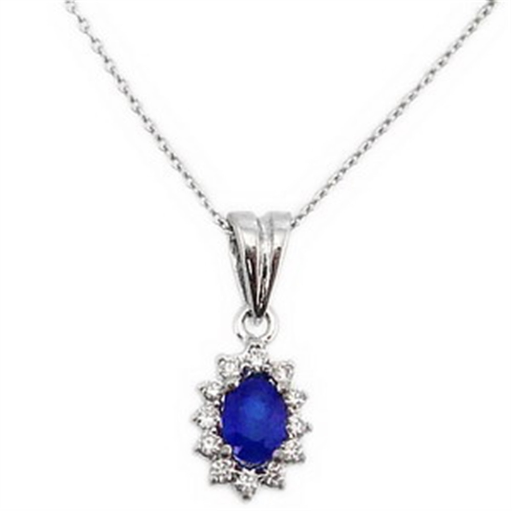 Goldstore-URL 0.07 ct. Pırlanta Safir Anturaj Kolye