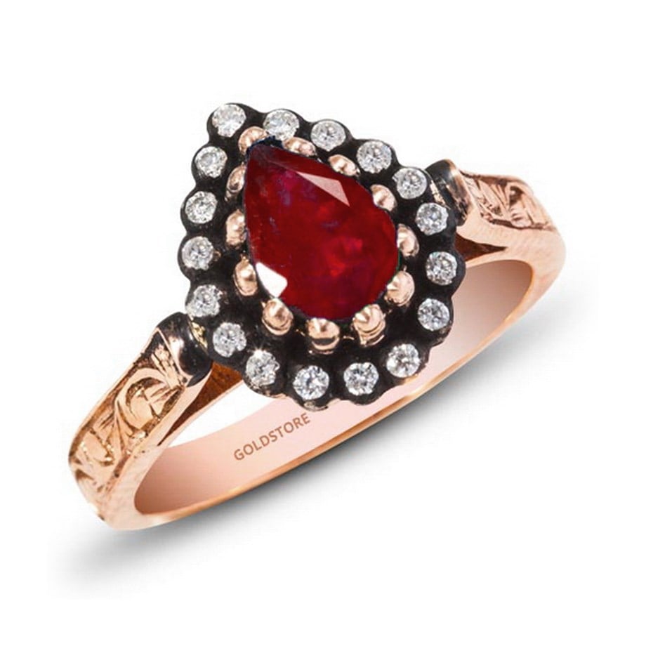 Goldstore-URL 0.12 ct. Pırlanta Yakut Anturaj Yüzük