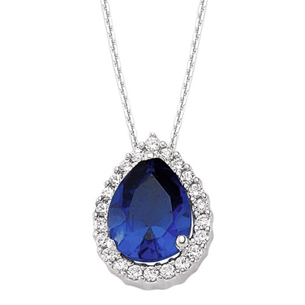 Goldstore-URL 0.16 ct. Pırlanta Safir Anturaj Kolye