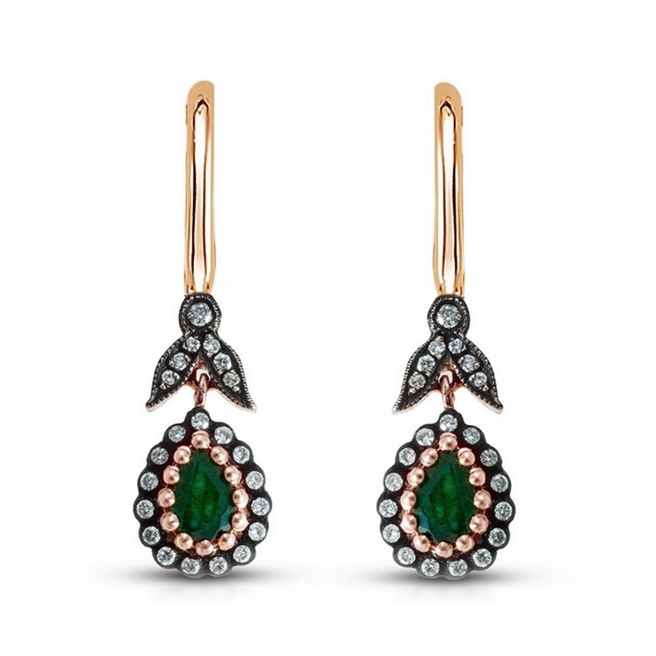 Goldstore-URL 0.27 ct. Pırlanta Zümrüt Fantezi Küpe
