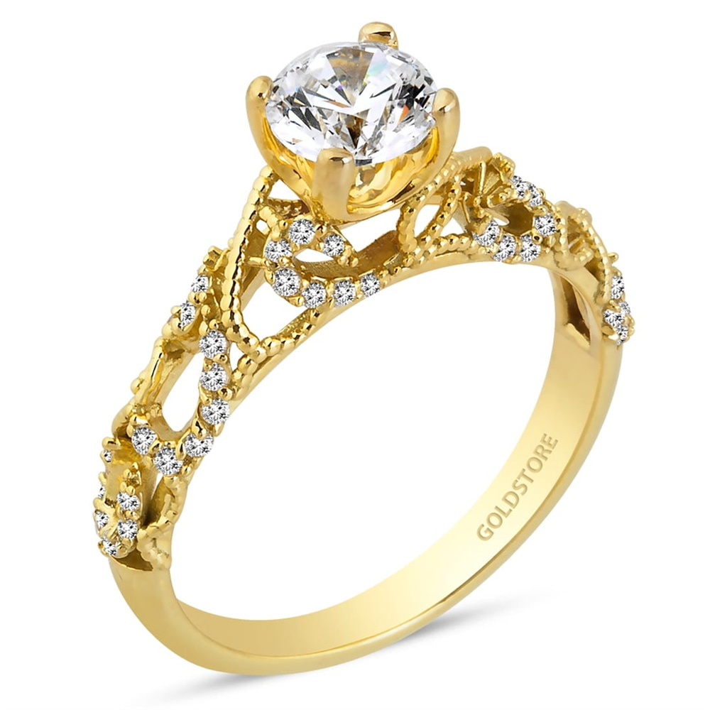 Goldstore-URL Yan Kollar Taşlı Tektaş Yüzük