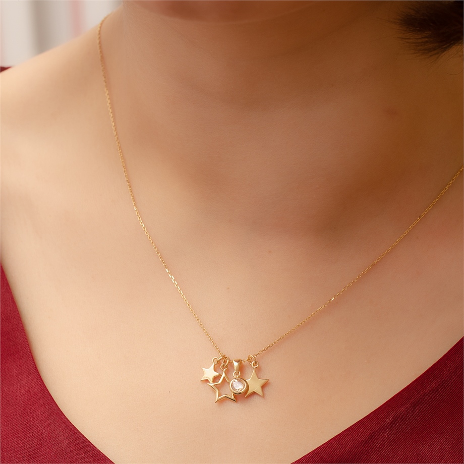 Goldstore-URL Zirkon Yıldız, Tektaş Görünümlü Sallantılı Kolye