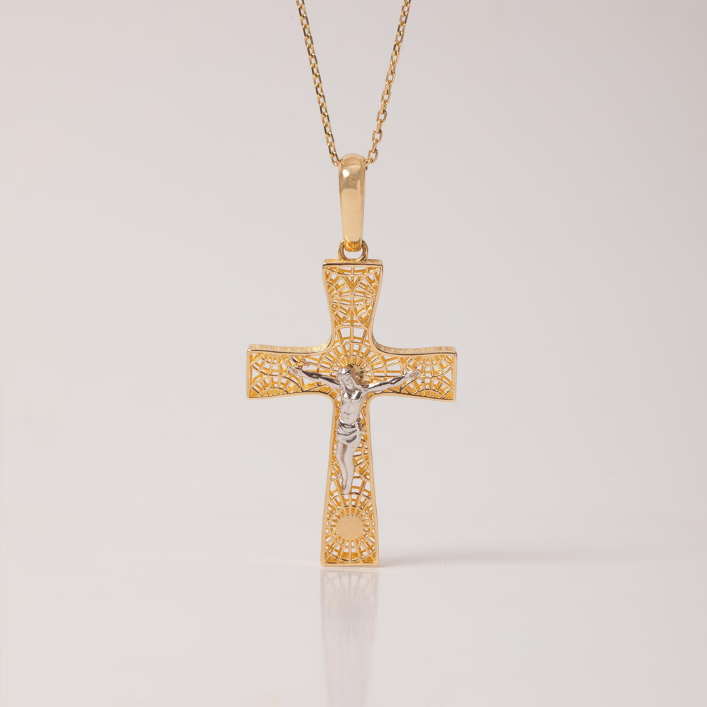 İki Renkli Haç Altın Kolye - Goldstore