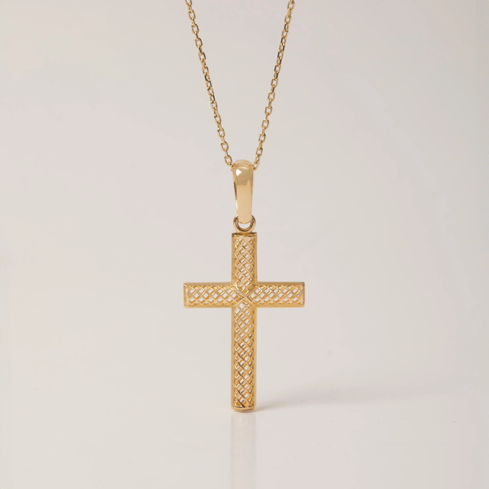 İşleme Detaylı Haç Altın Kolye - Goldstore