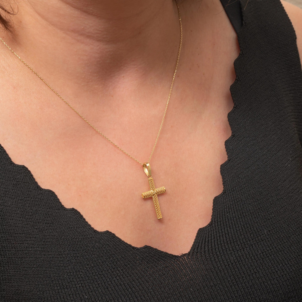 İşleme Detaylı Haç Altın Kolye - Goldstore