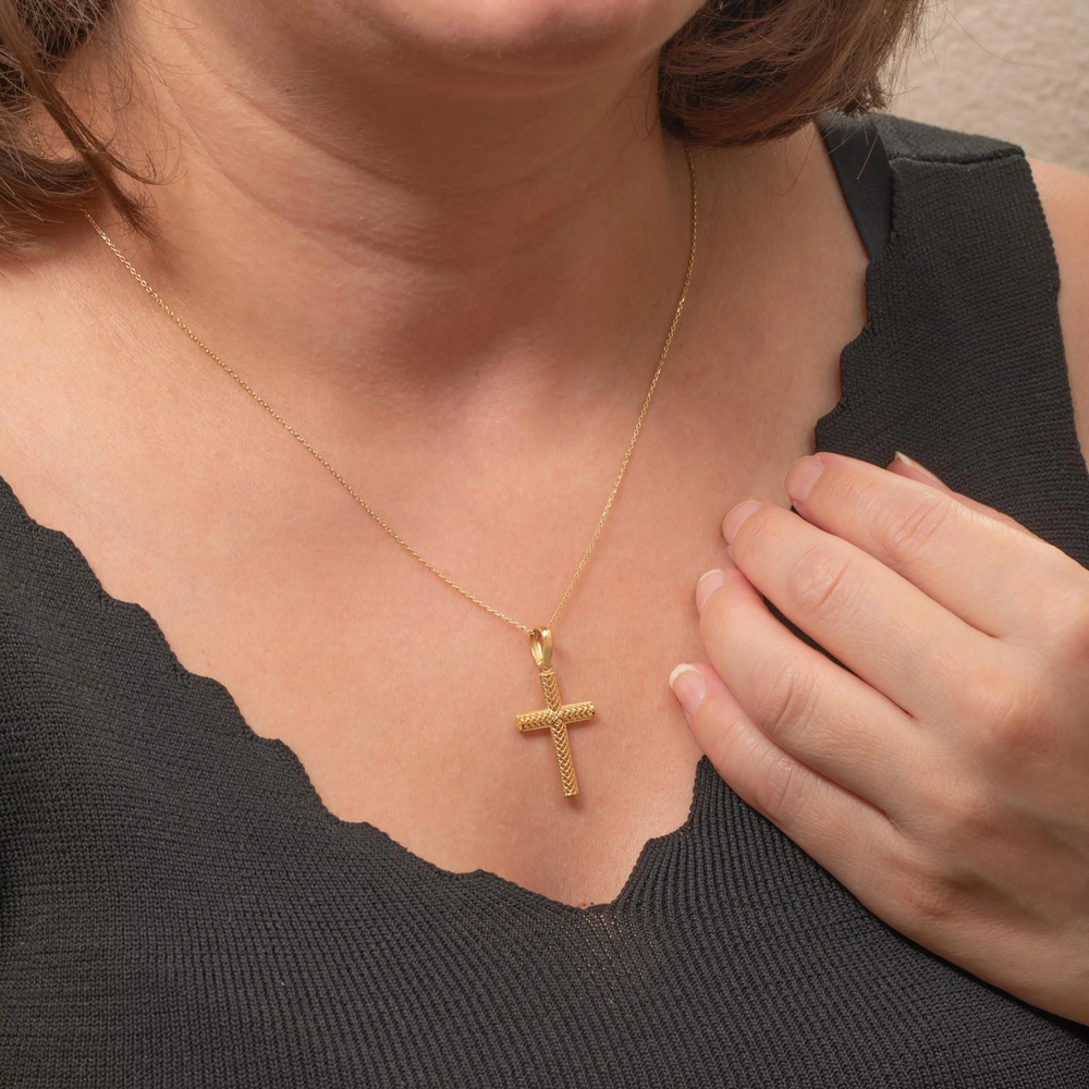 İşleme Detaylı Haç Altın Kolye - Goldstore