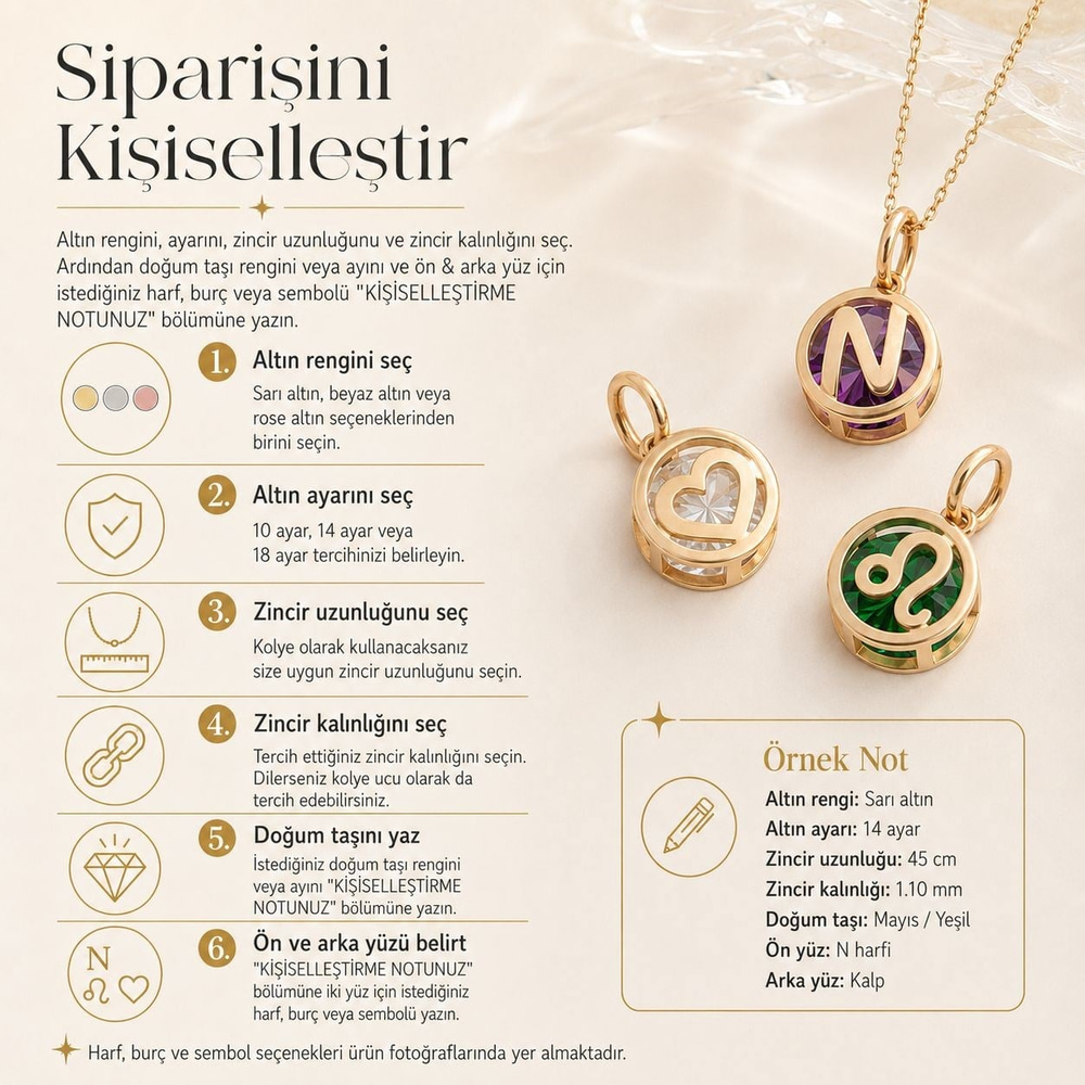 Kişiye Özel Doğum Taşlı Harf ve Sembol Kolyesi - Goldstore