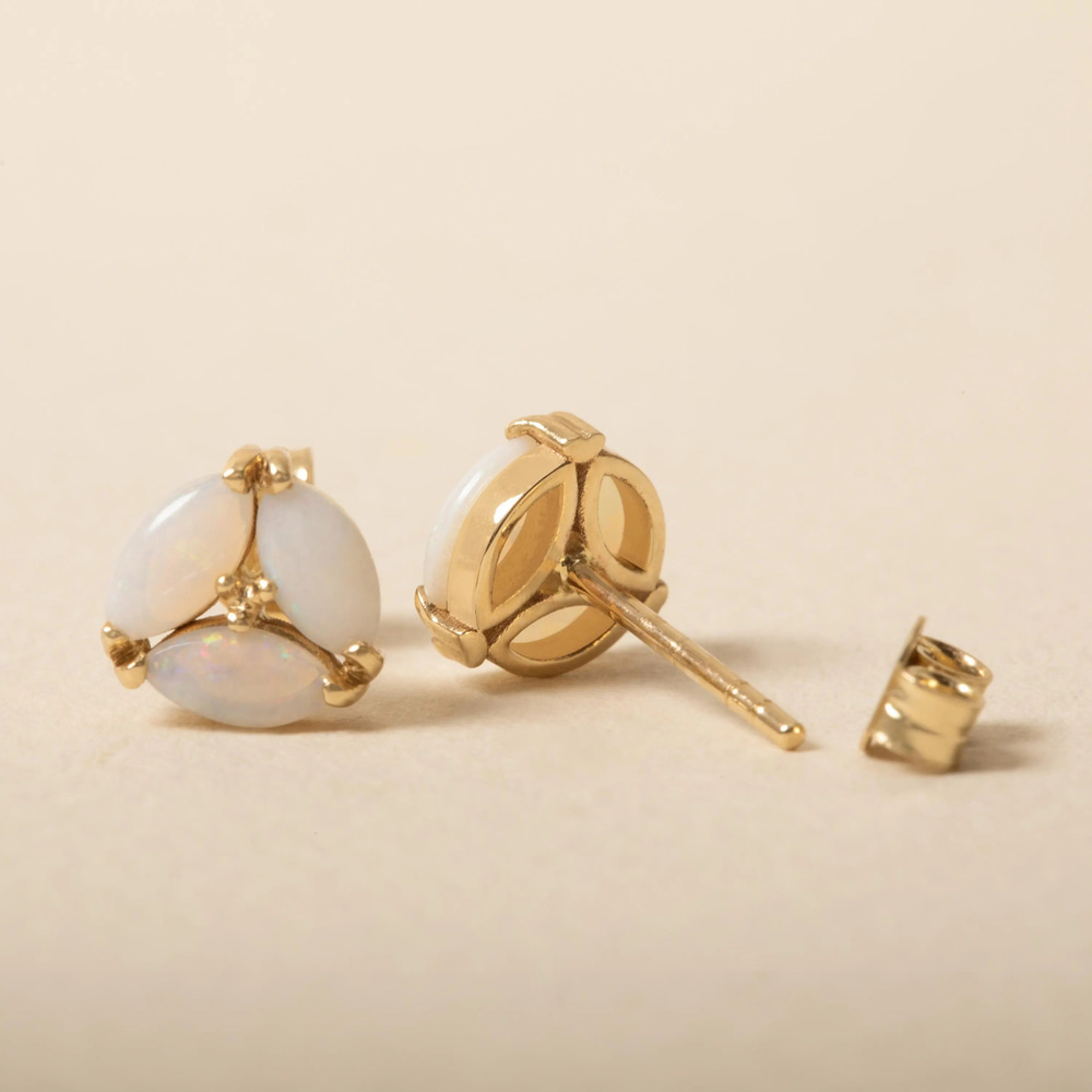 Markiz Opal Zarif Çiçek Altın Küpe - Goldstore