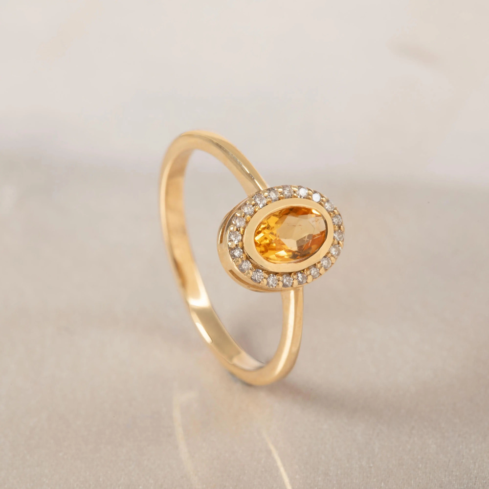 Pırlanta Detaylı Sitrin Altın Yüzük - Goldstore